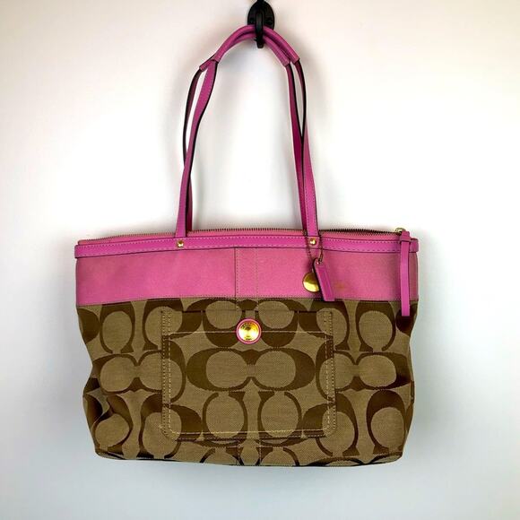 Coach Signature Stripe tote pink - Picture 1 of 9